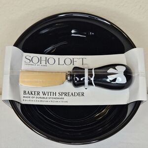 Soho Loft Black Stoneware Baker with Spreader NEW